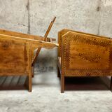 Vintage wooden veranda armchairs with inlaid marquetry 1930s