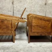 Fauteuils de véranda vintage en bois avec marqueterie incrustée 1930s