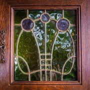 art nouveau cabinet with stained glass window, France circa 1910