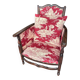 Antique armchair from around 1900, solid wood – red toile de Jouy.