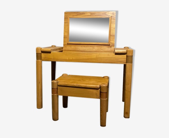 Coiffeuse et tabouret en orme massif