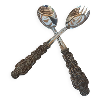 Silver plated salad servers serving cutlery