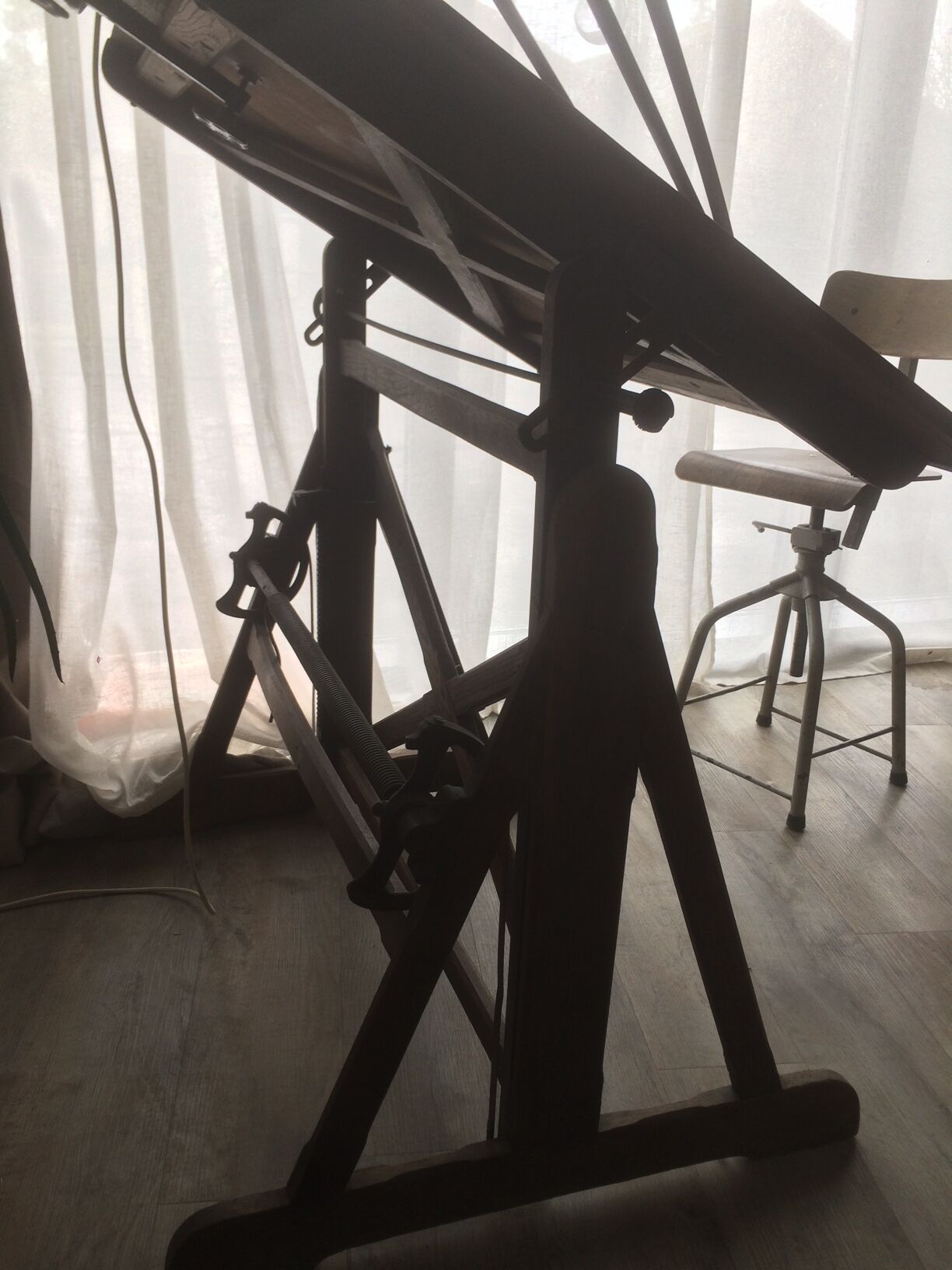 Wooden architect's table and metal movable arm 1950