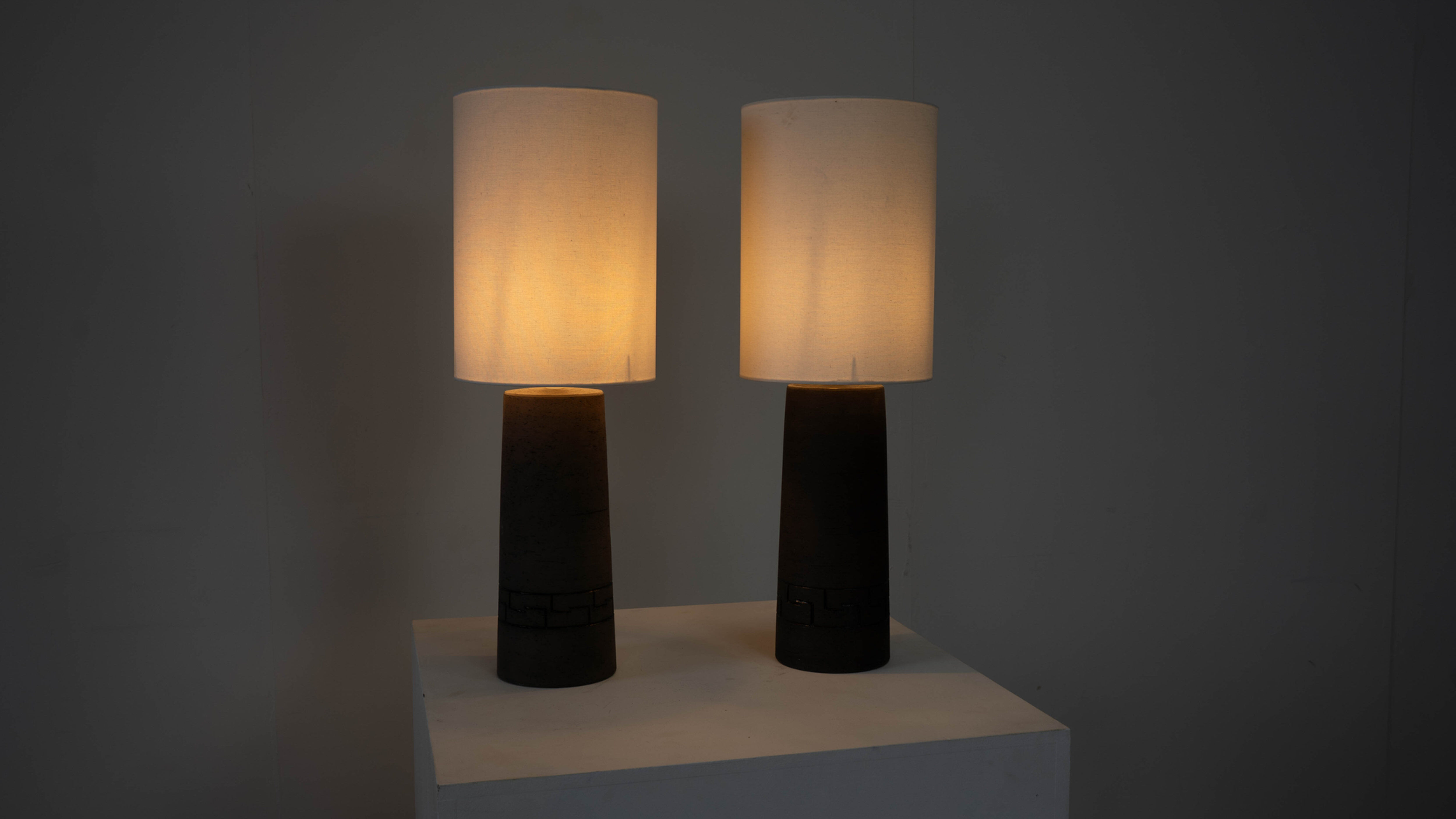 Set of two ceramic sculptural table lamps by Töreboda