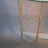 Neoclassical style 3-shelf corner cupboard in gilded brass, Circa 1950/1960.