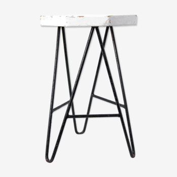 Tabouret vintage bois et structure en fer