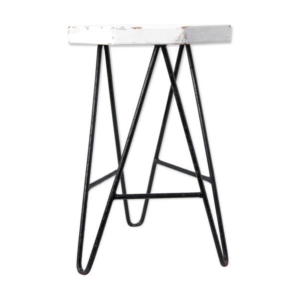 Tabouret vintage bois et structure en fer