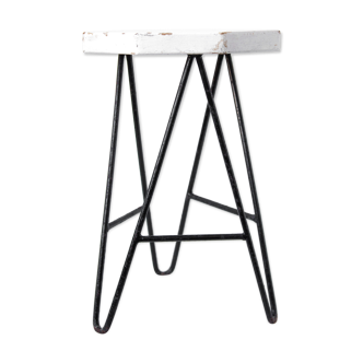 Vintage stool, wooden stool and iron structure, extra stool, octagonal wood seat, cui