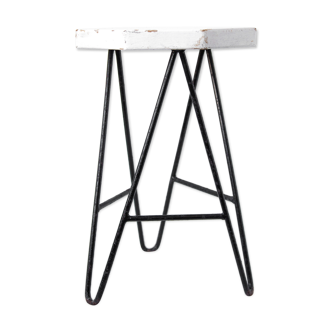 Tabouret vintage bois et structure en fer