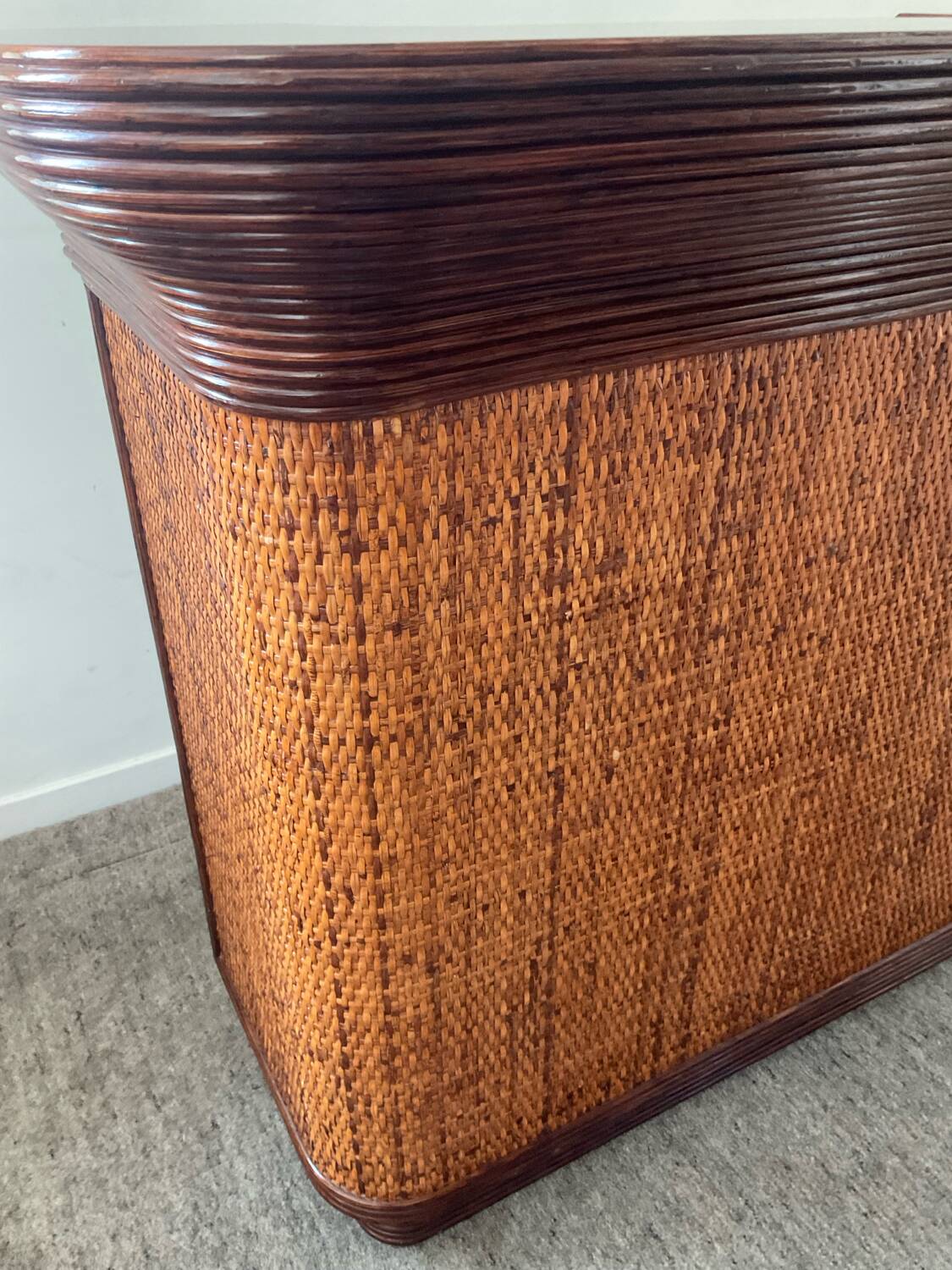 Vintage wooden and rattan counter bar