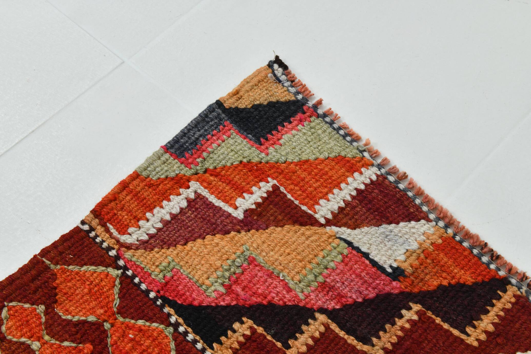 3x10 Burgundy & Orange Vintage Kilim Runner Rug, 104x317Cm