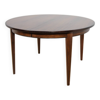 Mid-century modern round rosewood dining table model 55 by Gunni Omann for Omann Jun, Denmark, 1960s