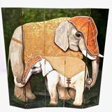 Postmodern five-panel room divider by doro with two asiatic elephants, italy