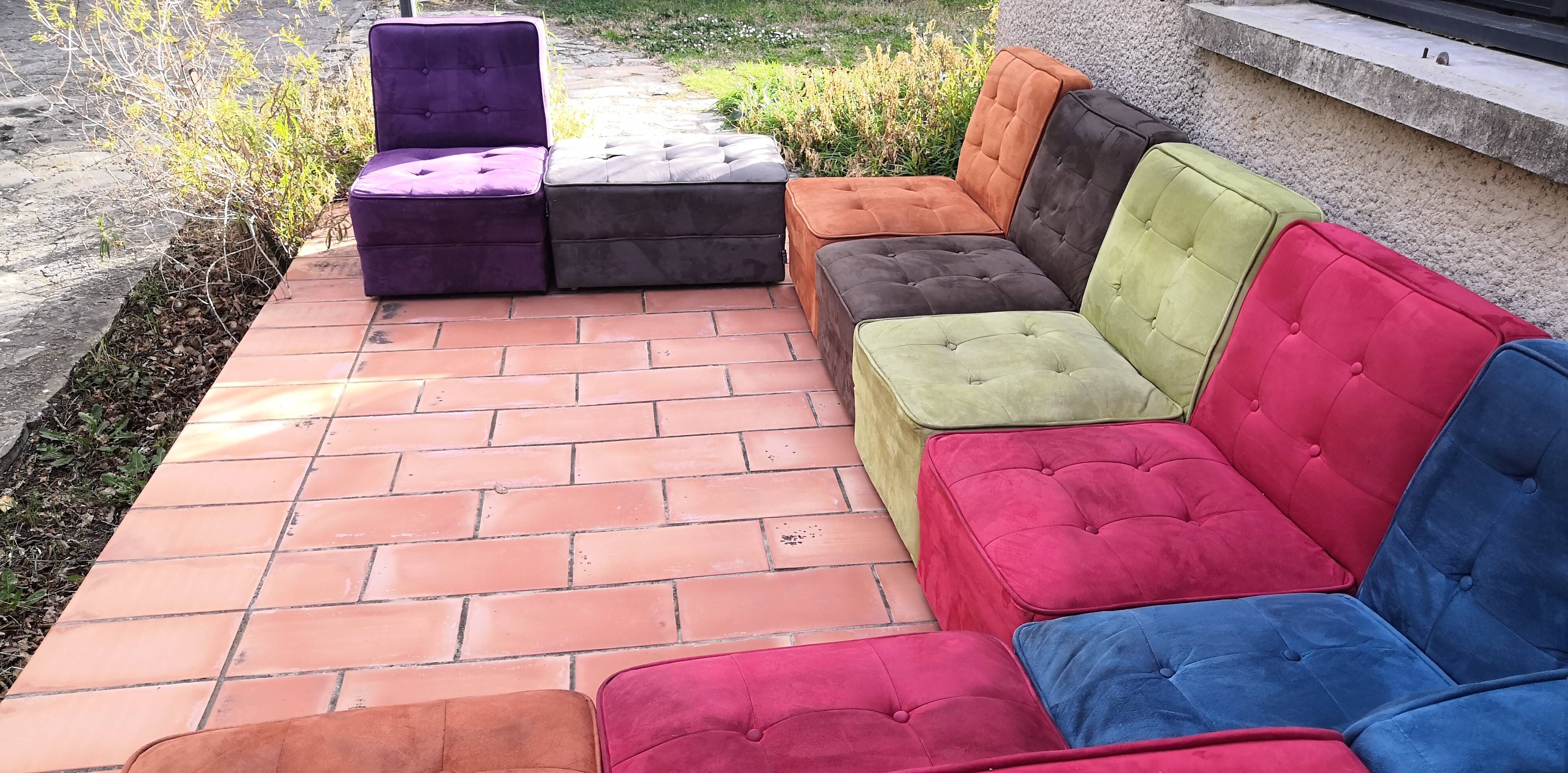 Modular vintage panoramic sofa 9 seats