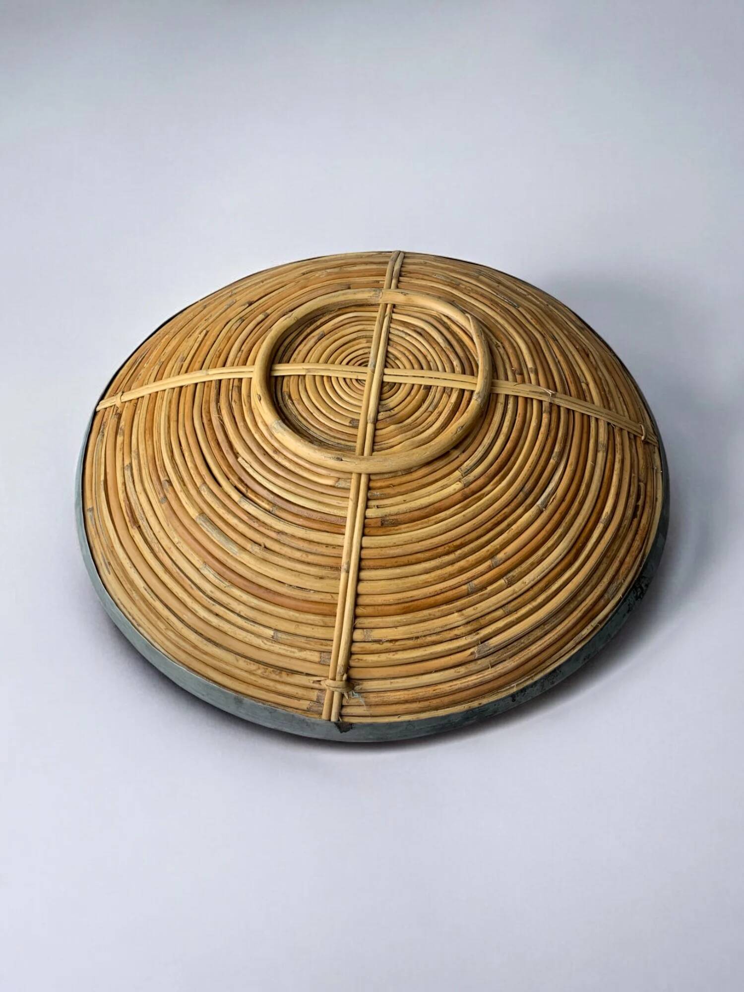 XL circular rattan tray, Italy, 1970s