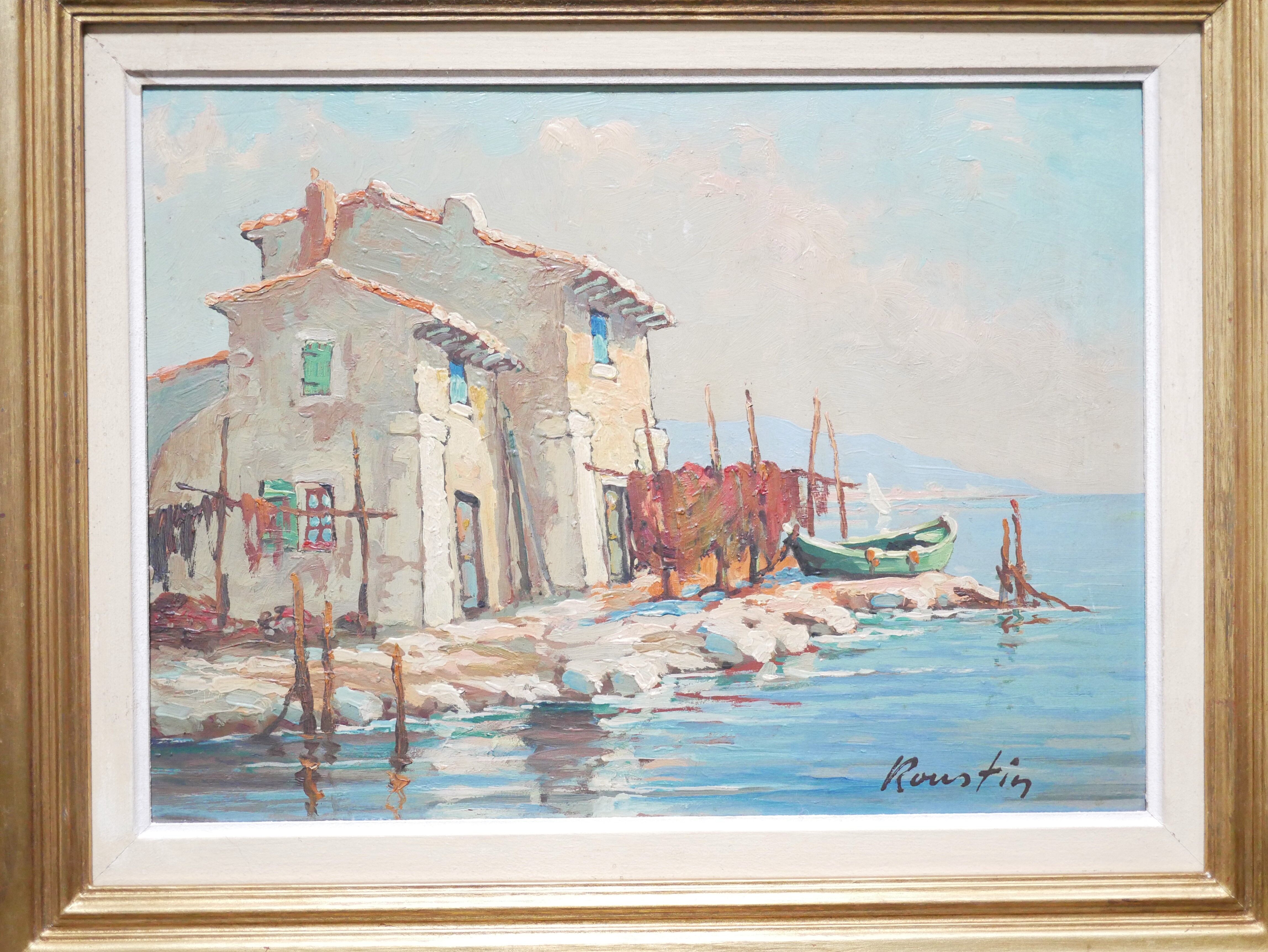 Old painting, oil on panel signed Roustin