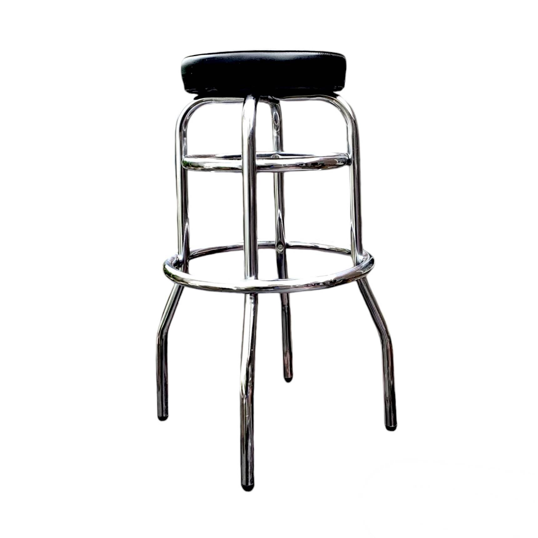 Vintage bar stool in black skai and chrome metal