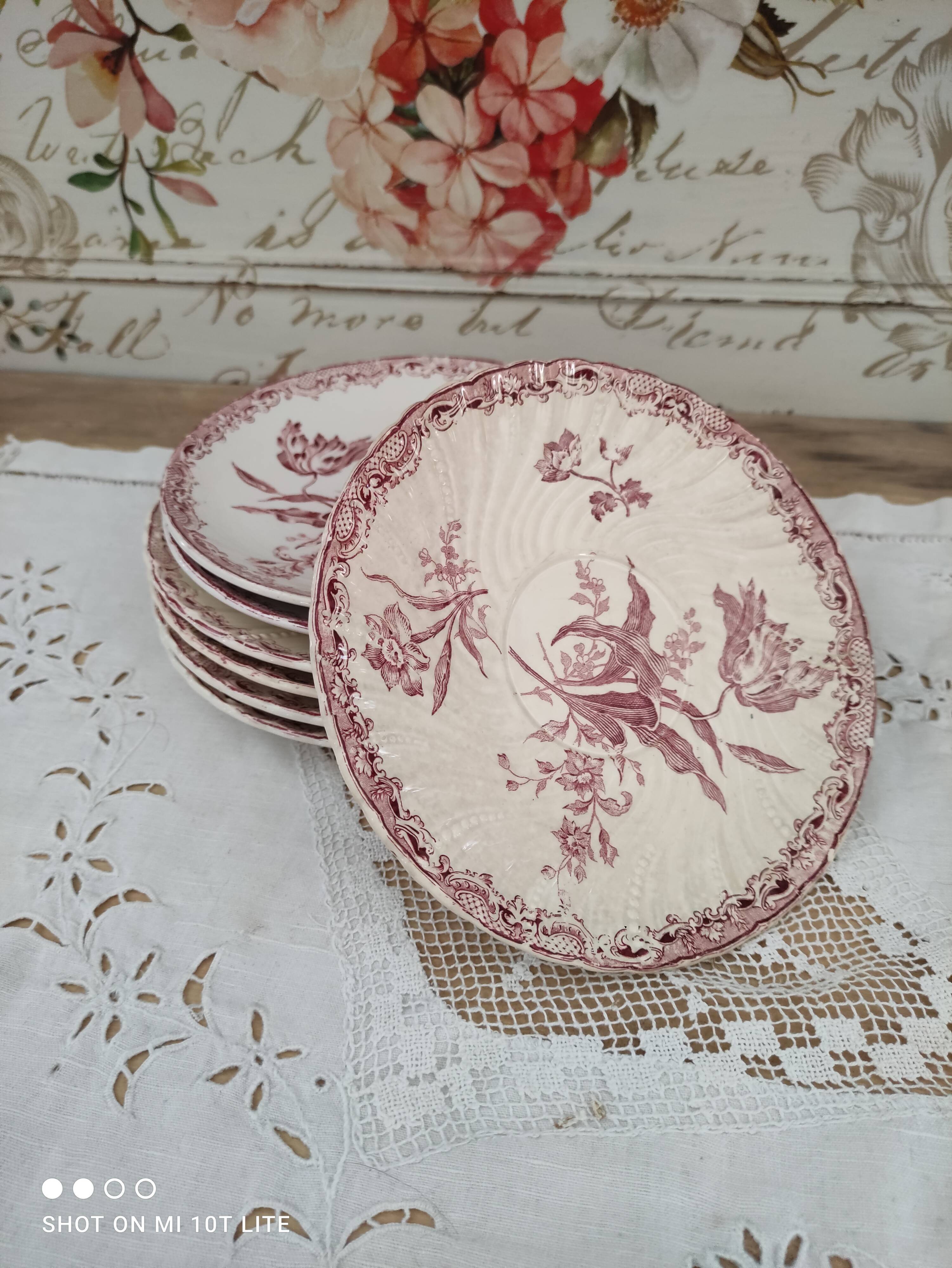 Lot de 7 assiettes ou soucoupes dépareillées Sarreguemines modèle Fontanges