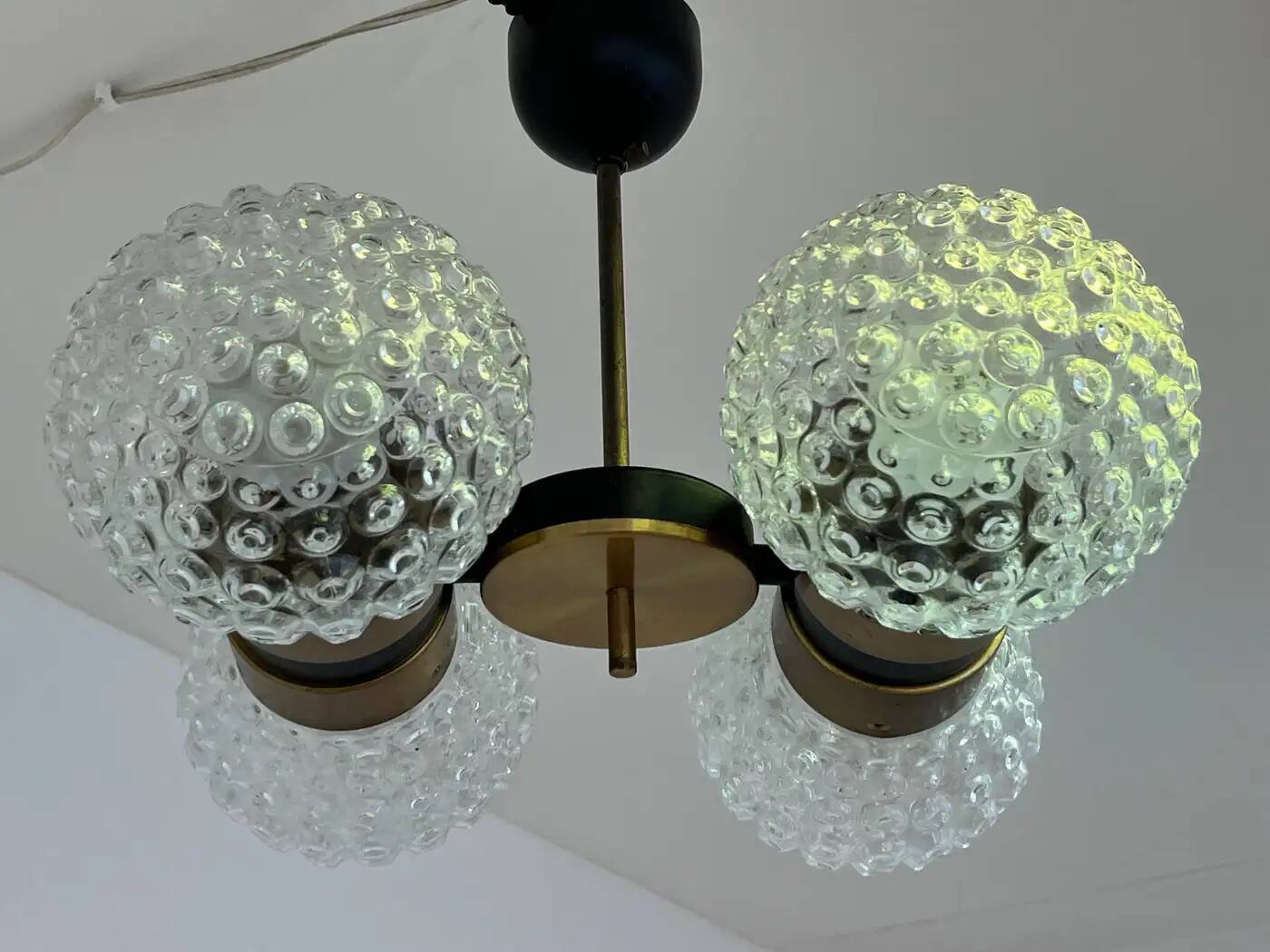 Mid-century glass and brass pendant by Napako, 1960s