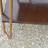 Vintage double wooden side table with copper base from the 50s