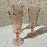 Set of 3 pink Champagne flutes Rosaline 1970