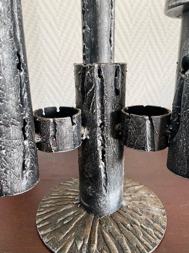 Mid-Century Modern Brutalist Iron Candleholder, Candlestick