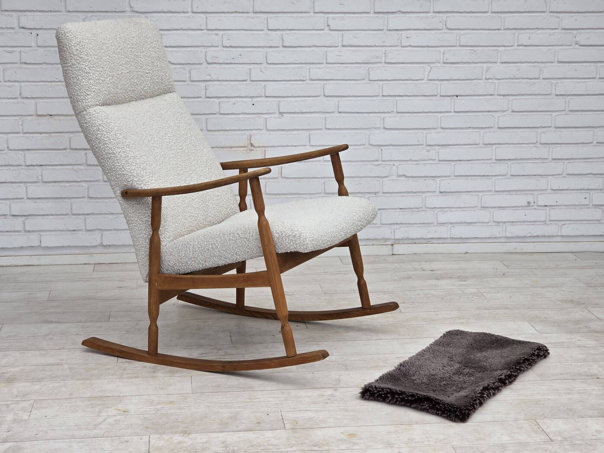 1970s, Scandinavian design, high-backed rocking chair, reupholstered.