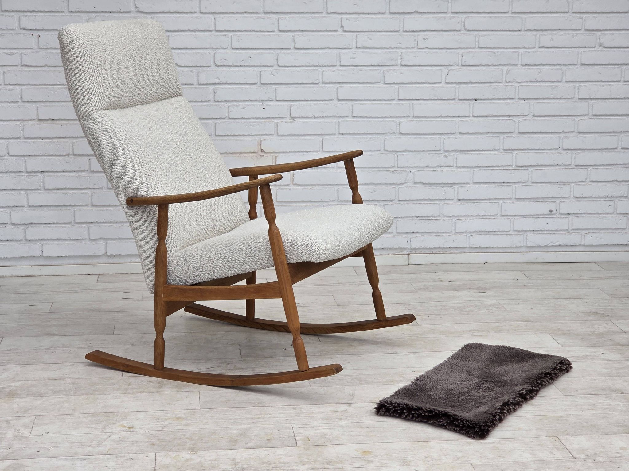 1970s, Scandinavian design, high-backed rocking chair, reupholstered.