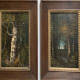 Two old paintings by René Gourdon undergrowth (1855) 19th century