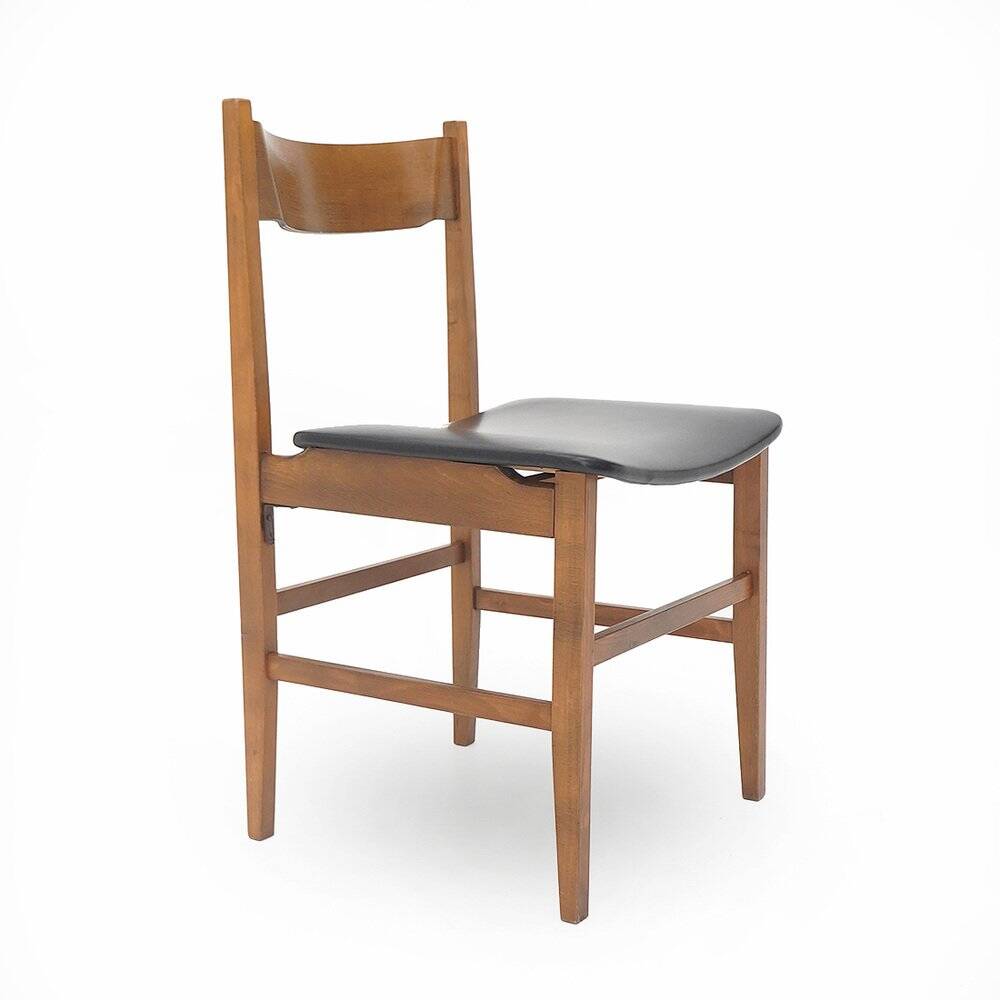 Chaises en bois vintage avec siège rembourré, années 1950, lot de 4