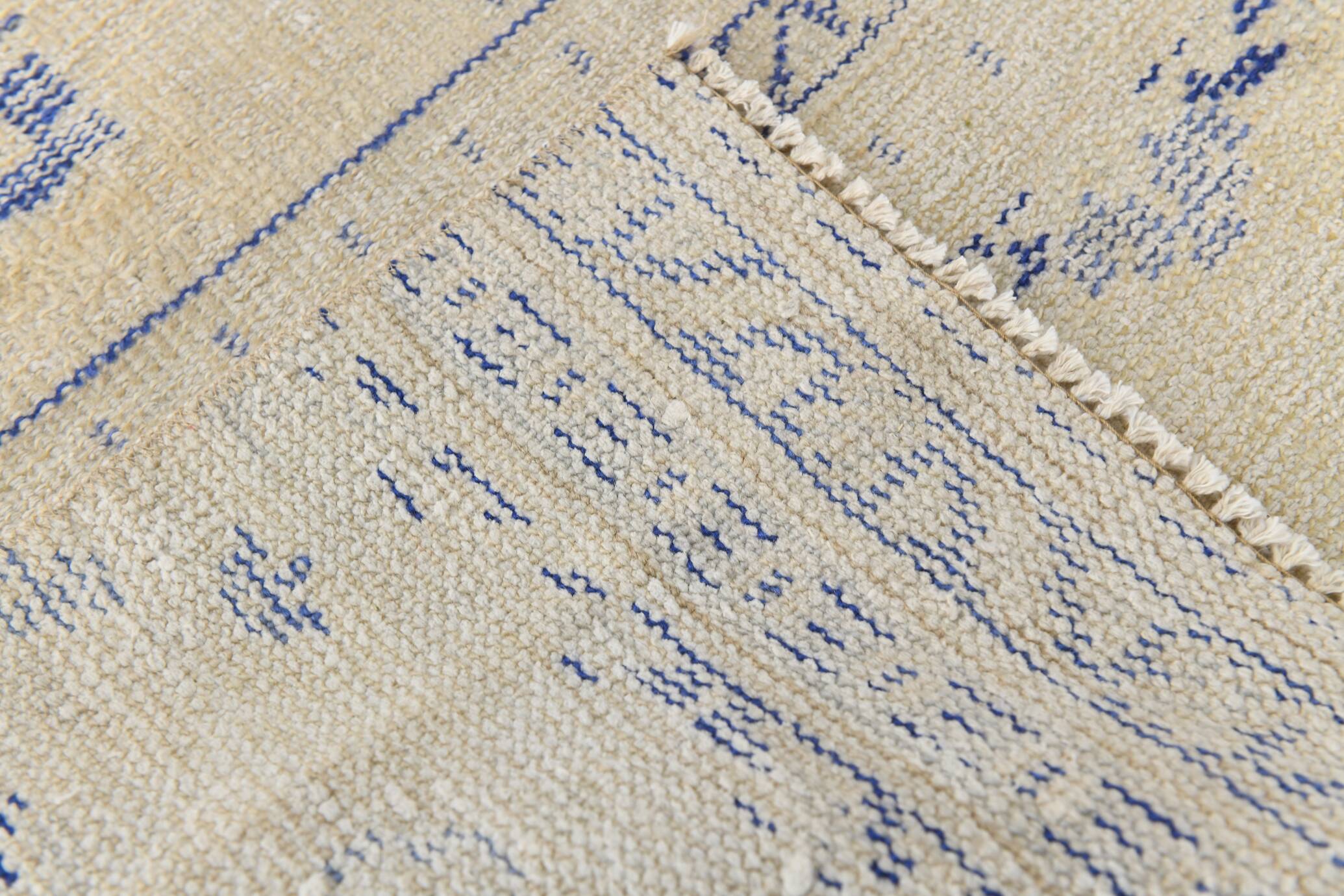 3x12 Blue & Beige Antique Vintage Runner Rug, 80x369Cm SK 23836