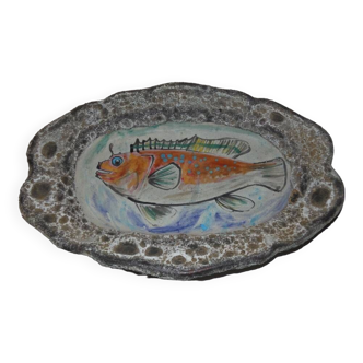 Large dish decorated with fish Dieulefit in the Drôme