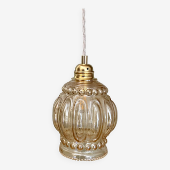 Vintage amber glass globe pendant lamp