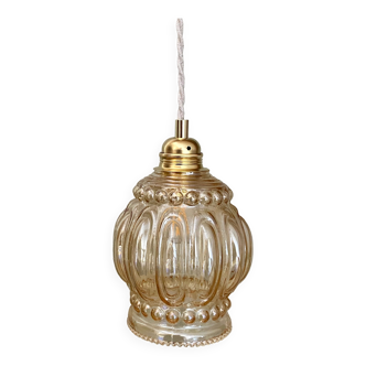 Vintage amber glass globe pendant lamp