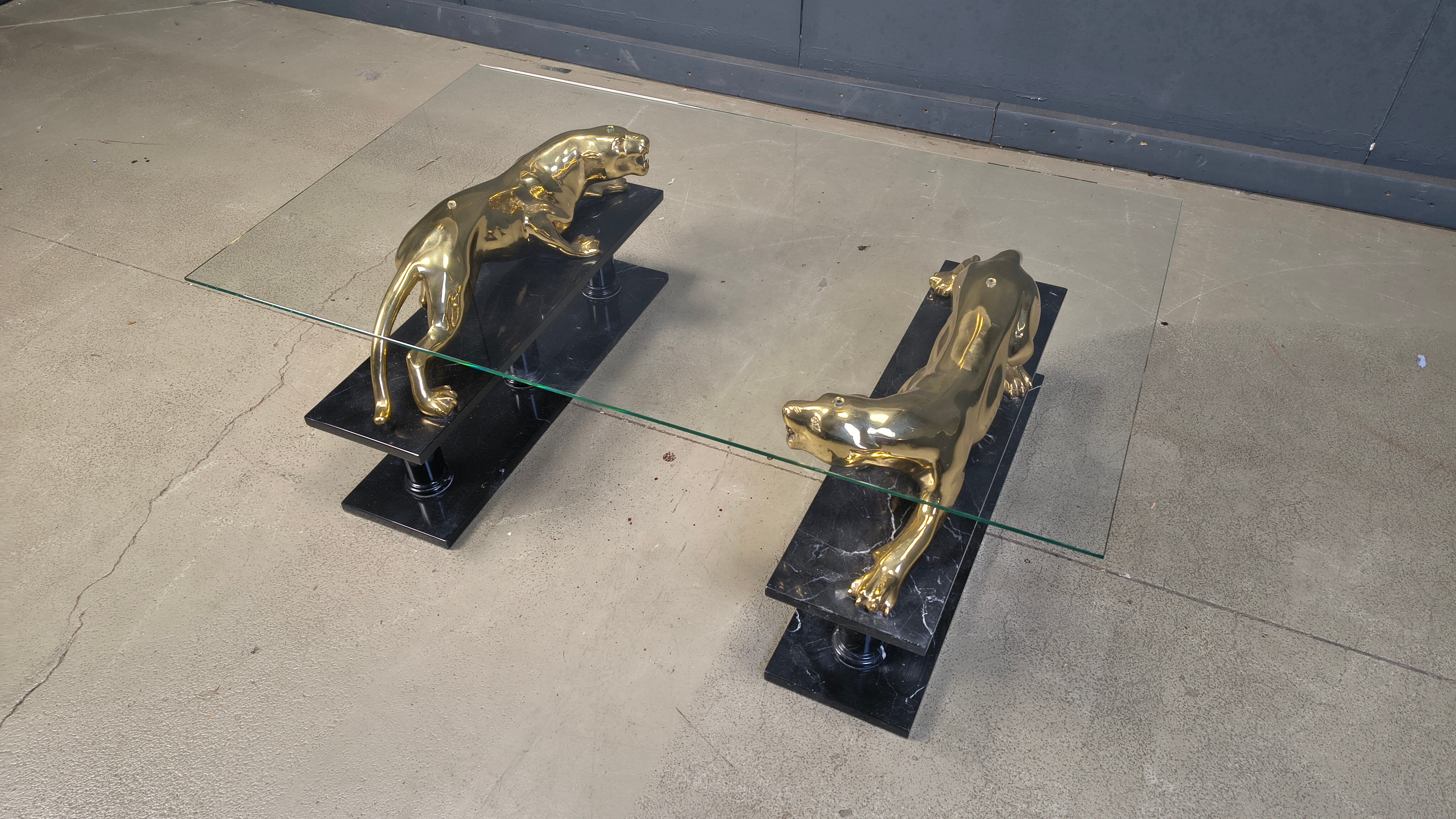 Brass and marble jaguar coffee table, 1970s