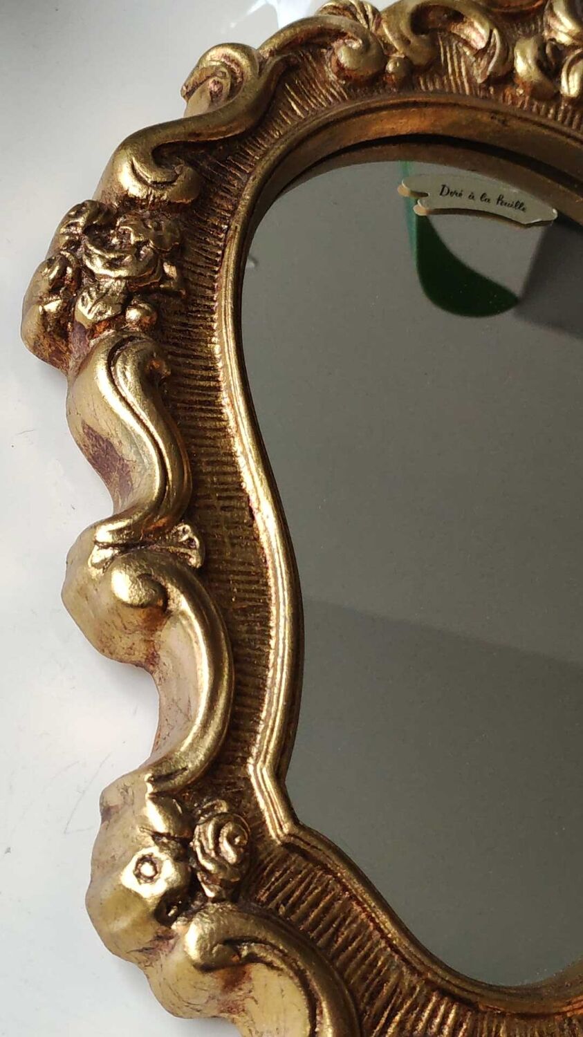 Mirror Rocaille style gilded with gold leaf 42 x 26 cm