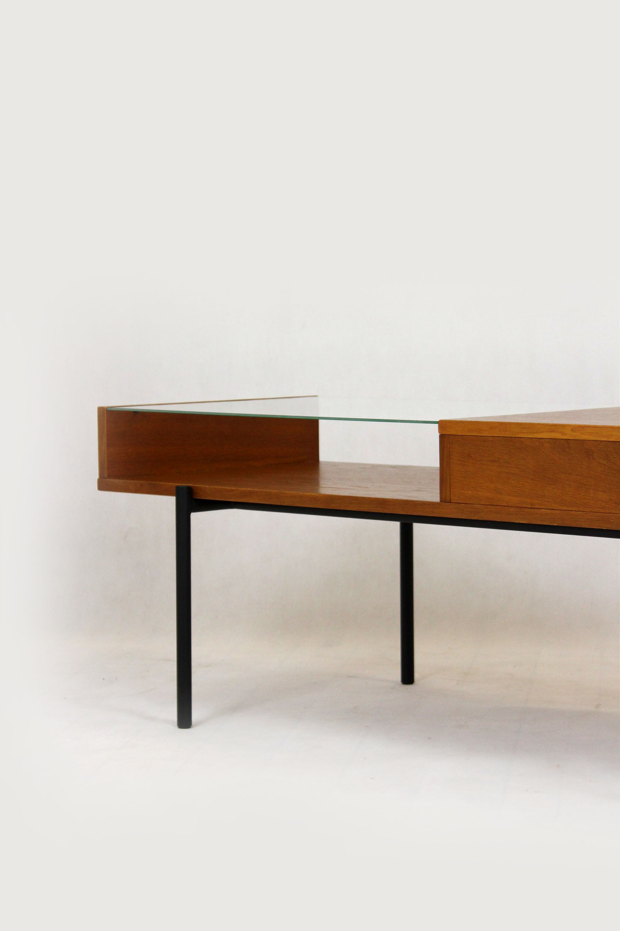 Oak coffee table with a glass top from Onv olomouc, 1970s