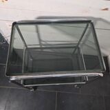Vintage chrome metal dessert trolley with smoked glass from the 1970s.
