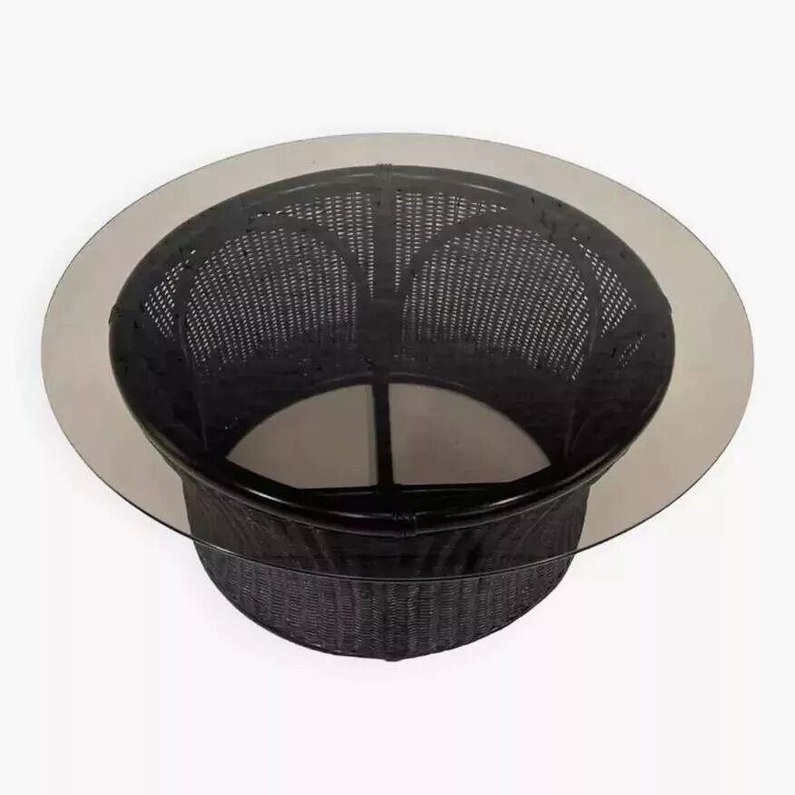 Rattan and smoked glass coffee table