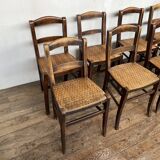 Series of 8 vintage bistro chairs early 20th wood and straw