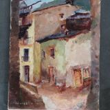 Oil painting on canvas small alley in Spain, signed