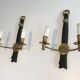 Pair of Black Lacquered Bronze Wall Lights with Lion Head Decorations