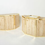 Pair of travertine brass cabinets by Alfredo Freda 1975