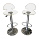 Pair Stool Foot Bar Tulip Metal Chrome + Seat Plexi Transparent Vintage