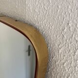 Vintage mirror 1960 asymmetrical free-form rearview mirror gold red - 71 x 34 cm