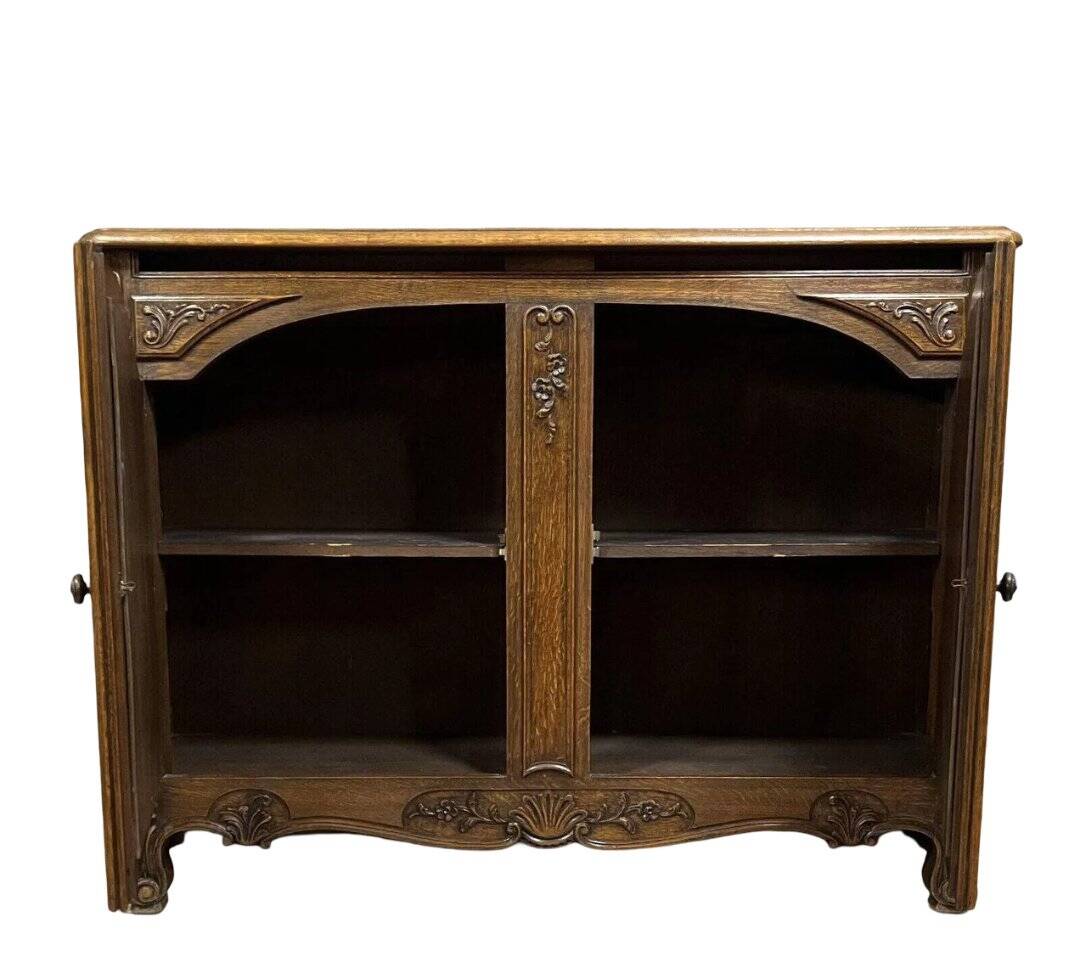curved wooden buffet with double secret compartment in Louis XV style made of oak