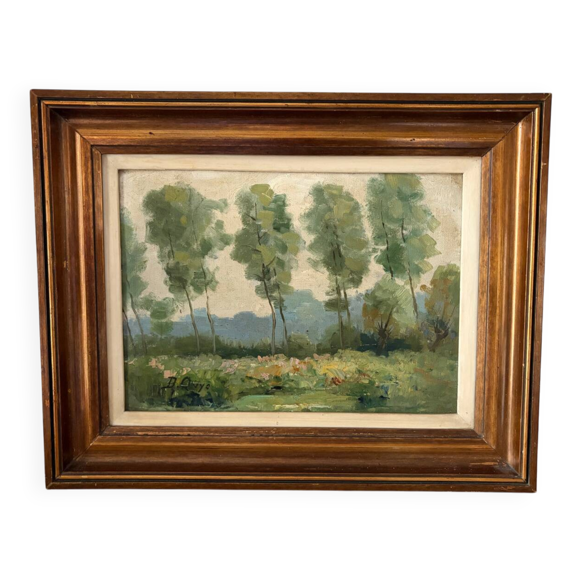 Oil on canvas Landscape with large trees, signed D. Qvyo