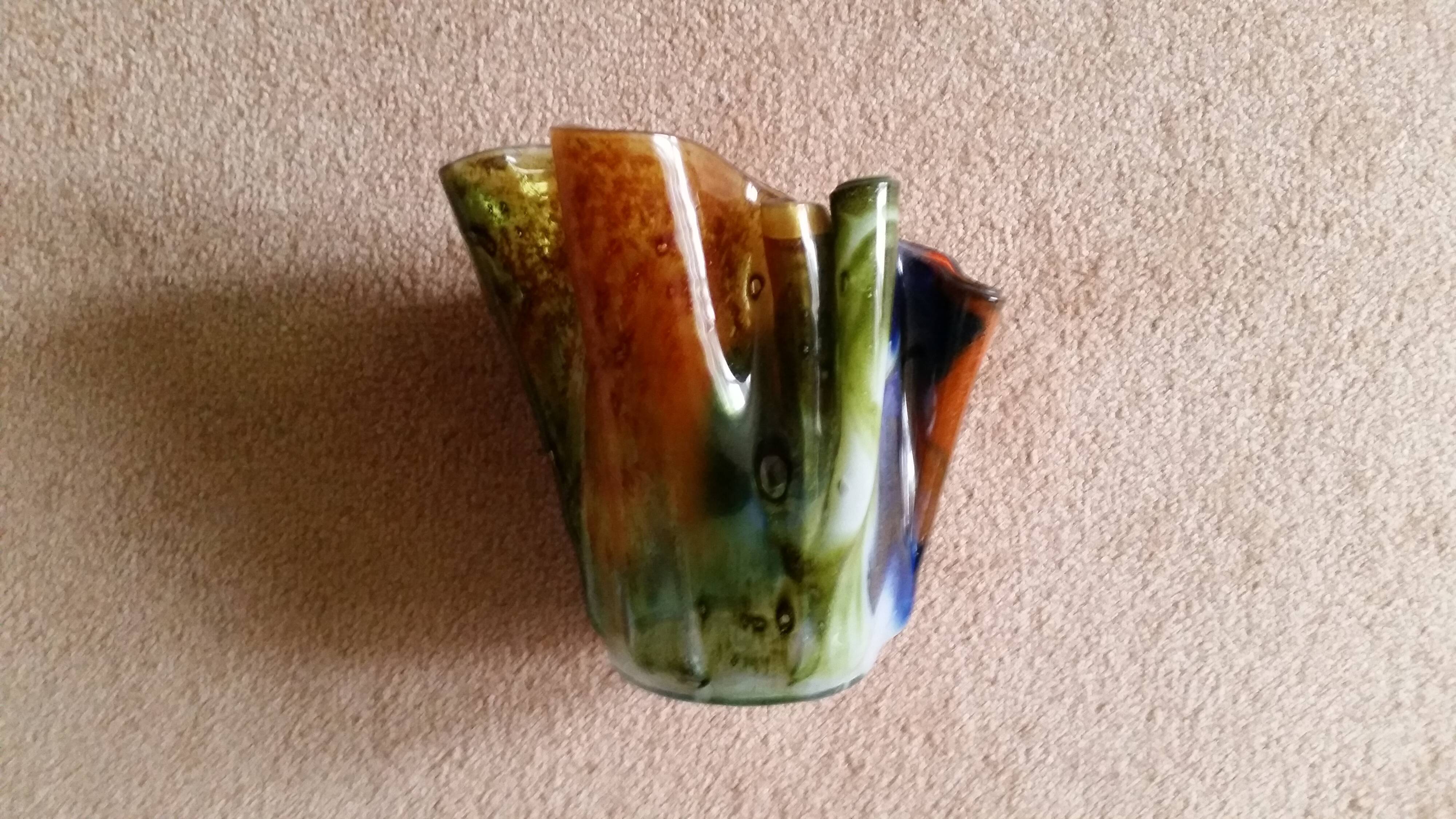 Multicolored blown glass "handkerchief" vase