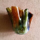Vase "mouchoir" verre soufflé multicolore