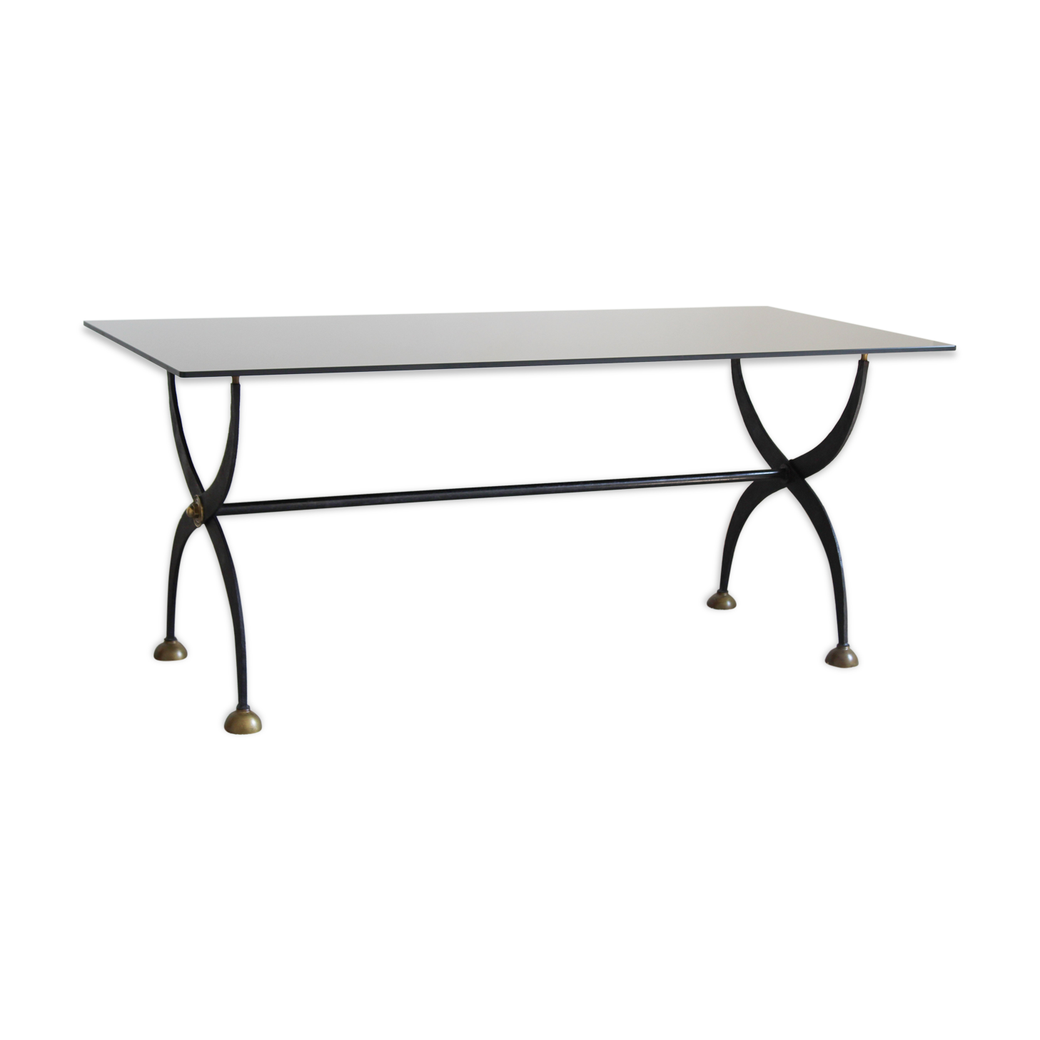 Wrought iron table with black lacquered glass, Italia 1970s
